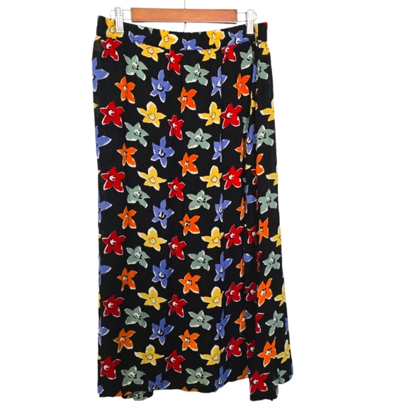 Vintage Black Bright Floral Print Maxi Skirt - Picture 2 of 7